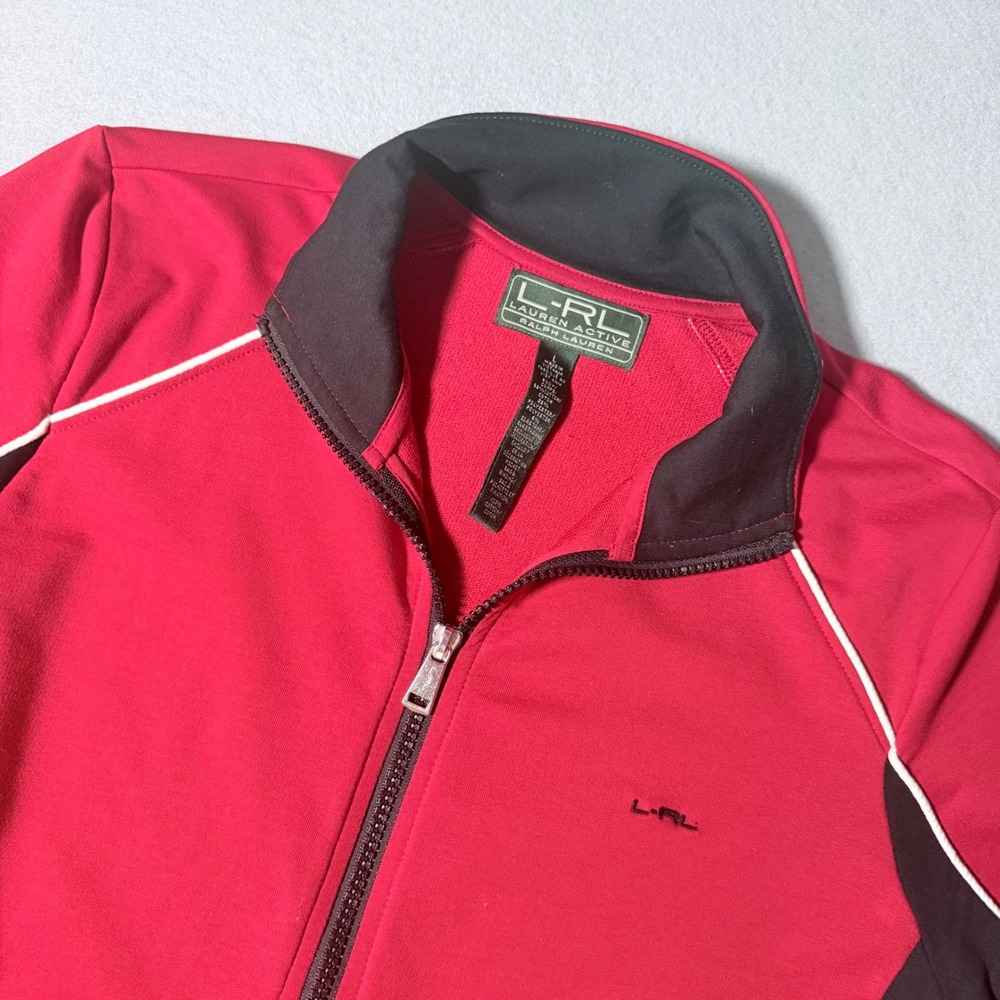 Lauren Active Ralph Lauren Red Black Full Zip Track Jacket Women Large L-RL